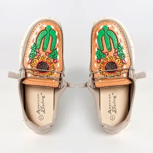 American Darling ADFT133GR7 Hand tooled carved genuine leather trim lightweight shoe footwear slip on