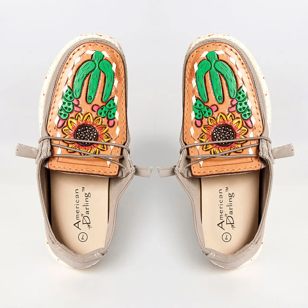 American Darling ADFT133GR7 Hand tooled carved genuine leather trim lightweight shoe footwear slip on