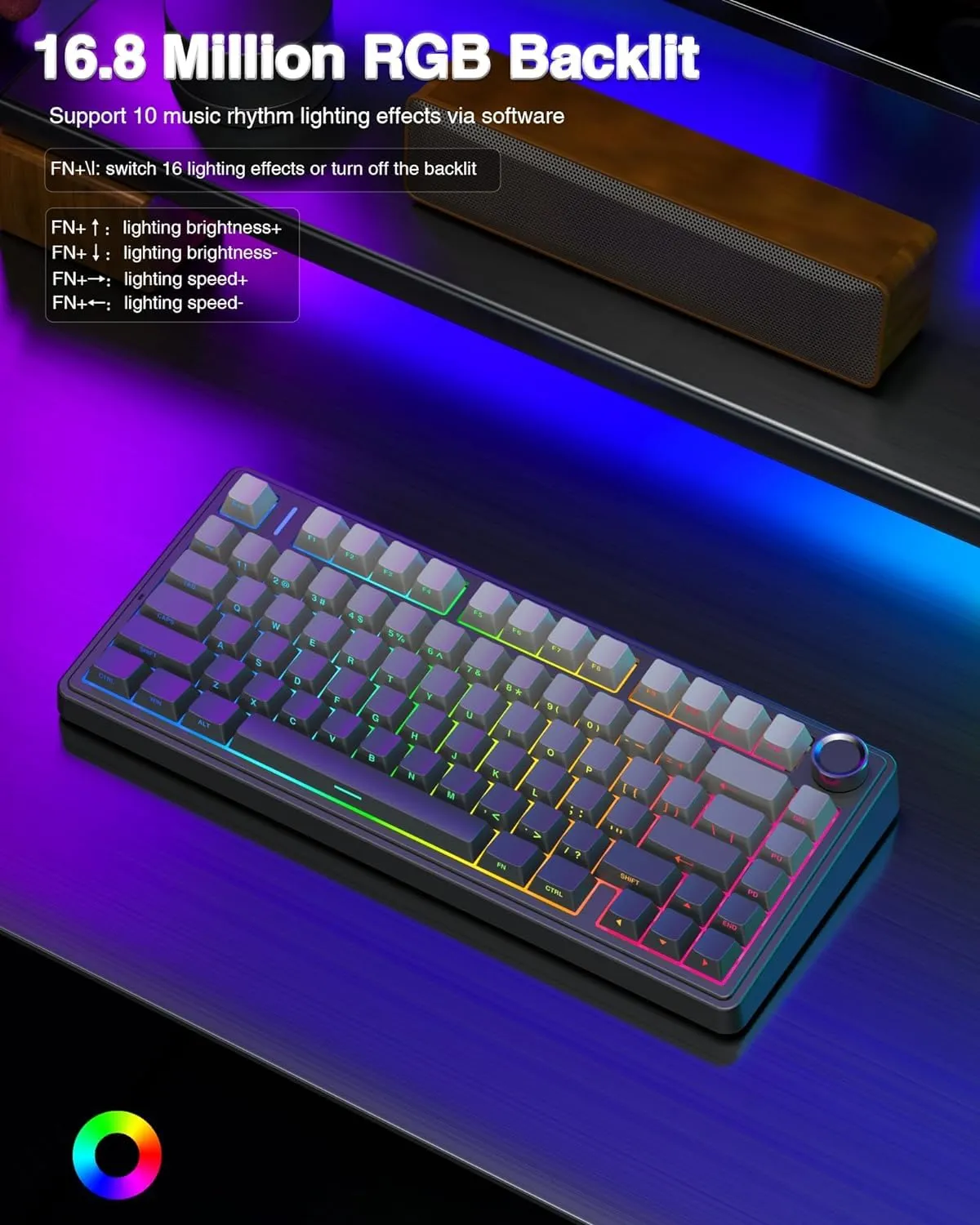 AULA F75 Pro Wireless Mechanical Keyboard,75% Gasket Hot Swappable Custom Keyboard,RGB Backlit,Pre-lubed Reaper Switches,Side Printed PBT Keycaps,2.4GHz/USB-C/BT5.0 Mechanical Gaming Keyboard
