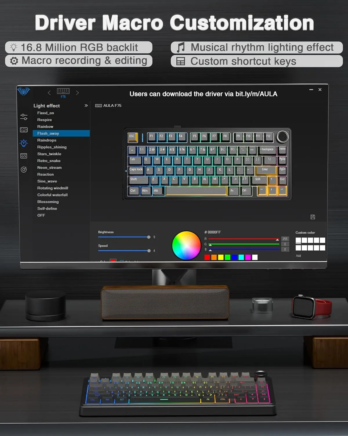 AULA F75 Pro Wireless Mechanical Keyboard,75% Gasket Hot Swappable Custom Keyboard,RGB Backlit,Pre-lubed Reaper Switches,Side Printed PBT Keycaps,2.4GHz/USB-C/BT5.0 Mechanical Gaming Keyboard