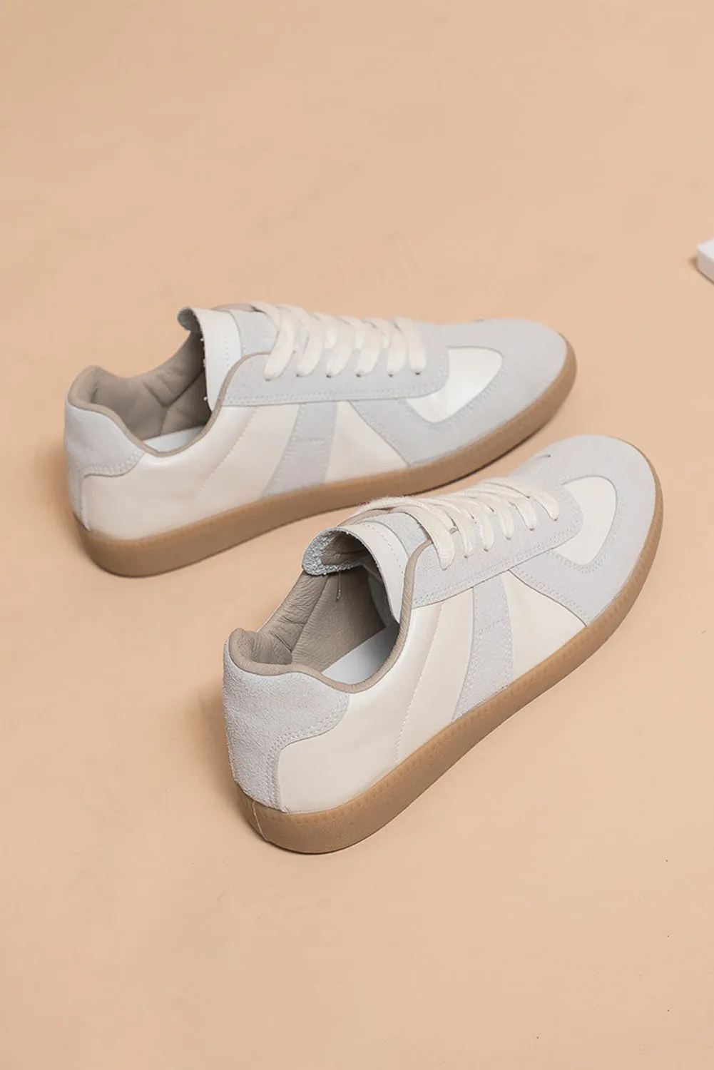 Beige PU Leather Suede Patchwork Flat Sneakers