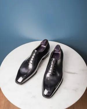 Black Patina Leather Nemria Whole Cut Oxfords - Formal Shoes - AW24