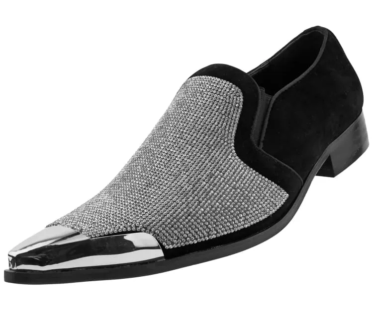 Bolano Dezzy Men's Silver Rhinestone Glitter Tuxedo Slippers