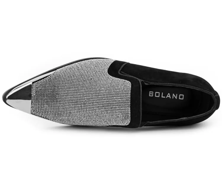 Bolano Dezzy Men's Silver Rhinestone Glitter Tuxedo Slippers