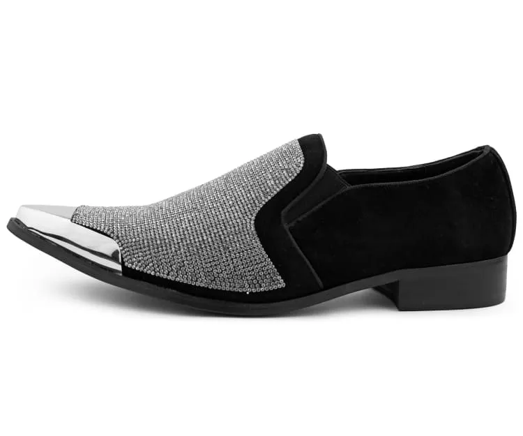 Bolano Dezzy Men's Silver Rhinestone Glitter Tuxedo Slippers