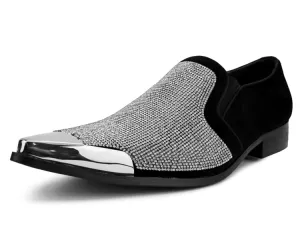 Bolano Dezzy Men's Silver Rhinestone Glitter Tuxedo Slippers