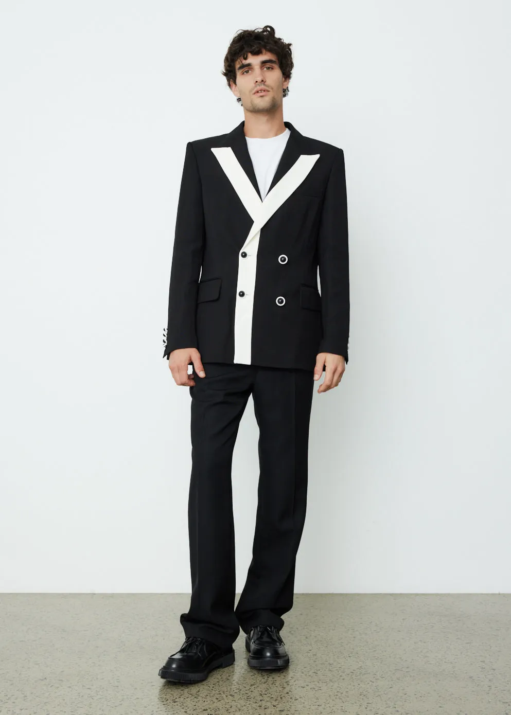 Contrast Lapel Double Breasted Blazer