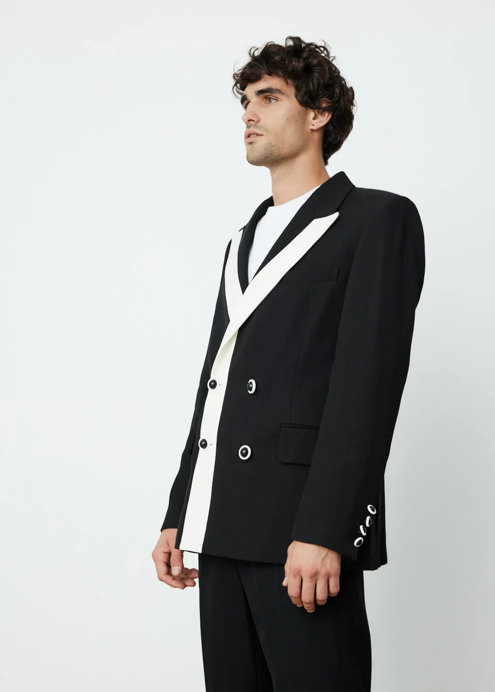 Contrast Lapel Double Breasted Blazer