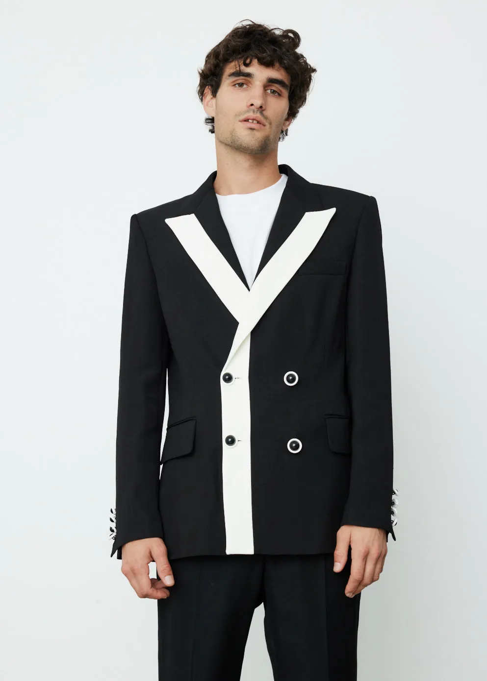 Contrast Lapel Double Breasted Blazer