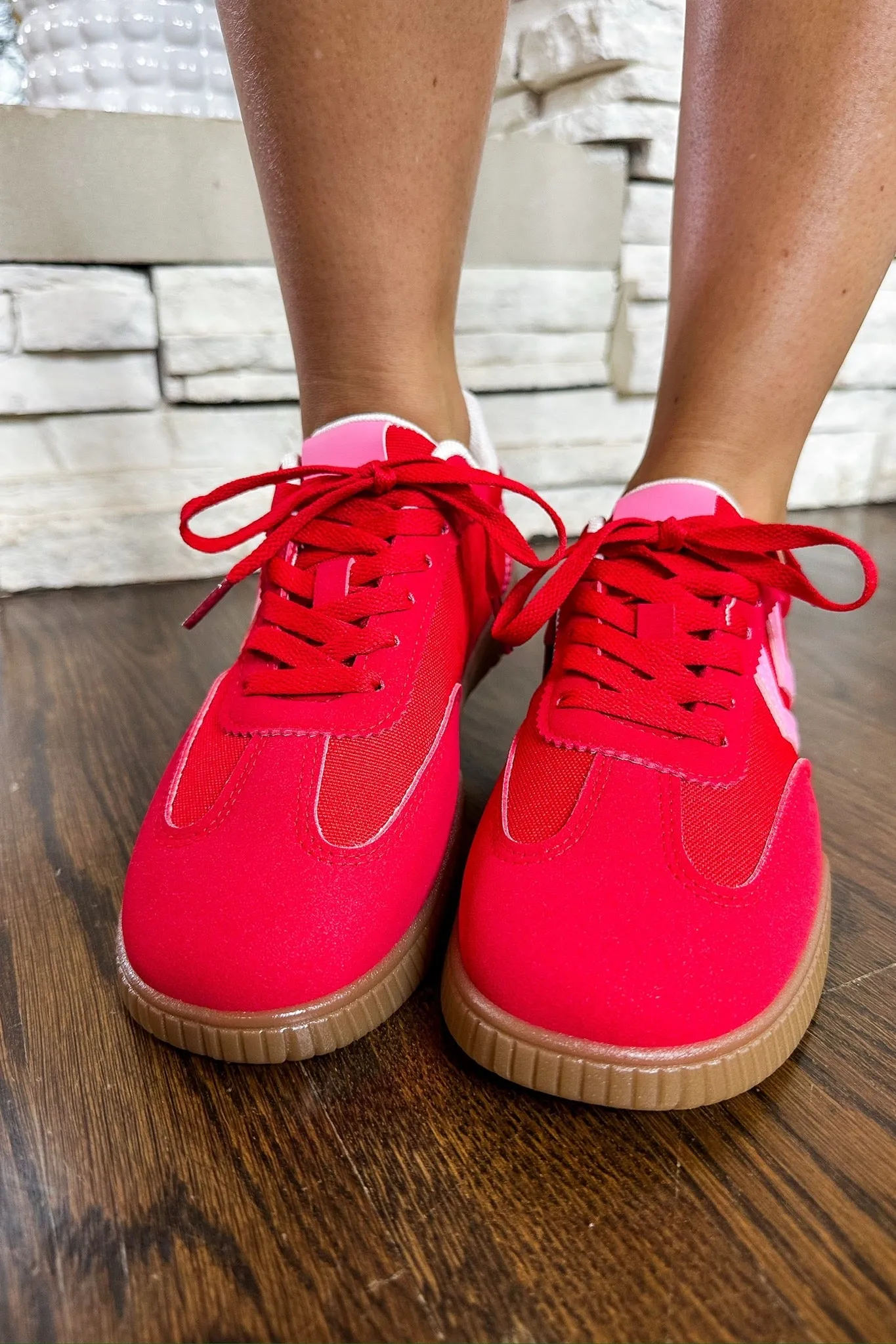Designer Inspired Pink Striped Red Vintage Sneaker
