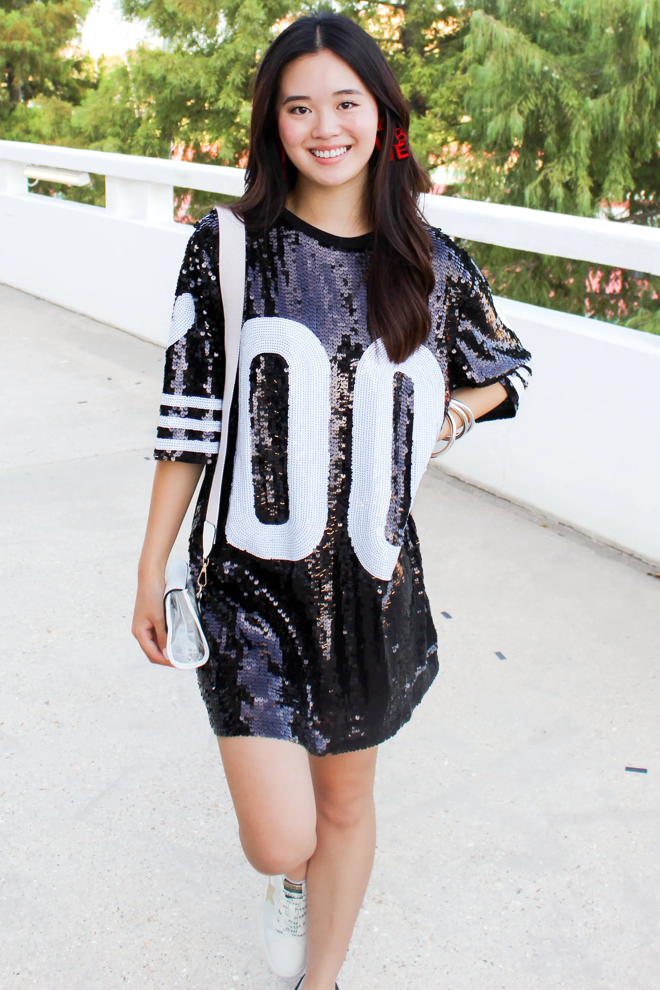Go Double Zero Sequin Dress In Black/White