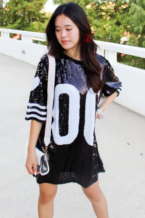 Go Double Zero Sequin Dress In Black/White
