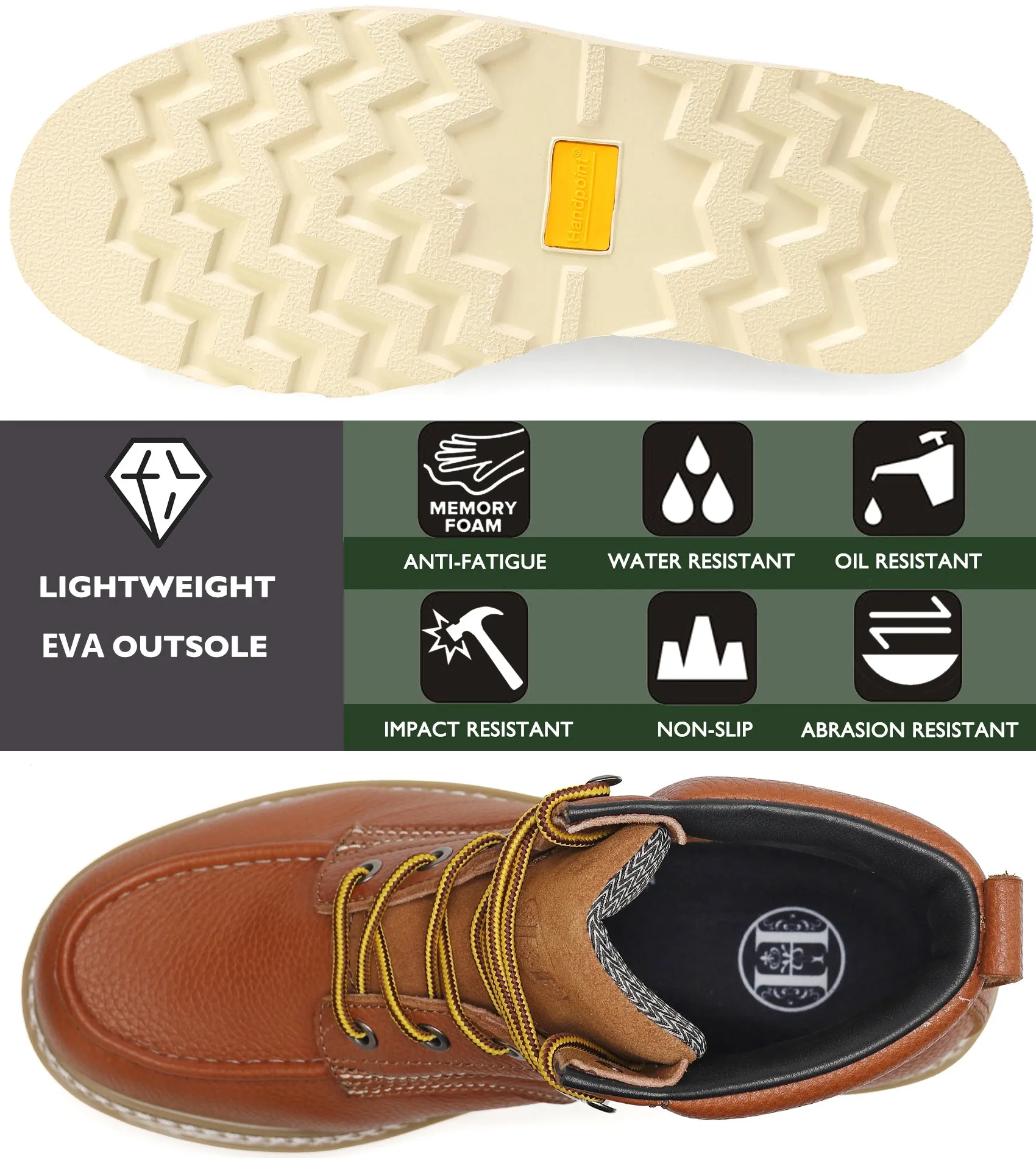 HVB 302 Men's 6" Soft Toe Non-Slip Water Resistant for Construction with Durable Rubber EVA Outsole Work Boots
