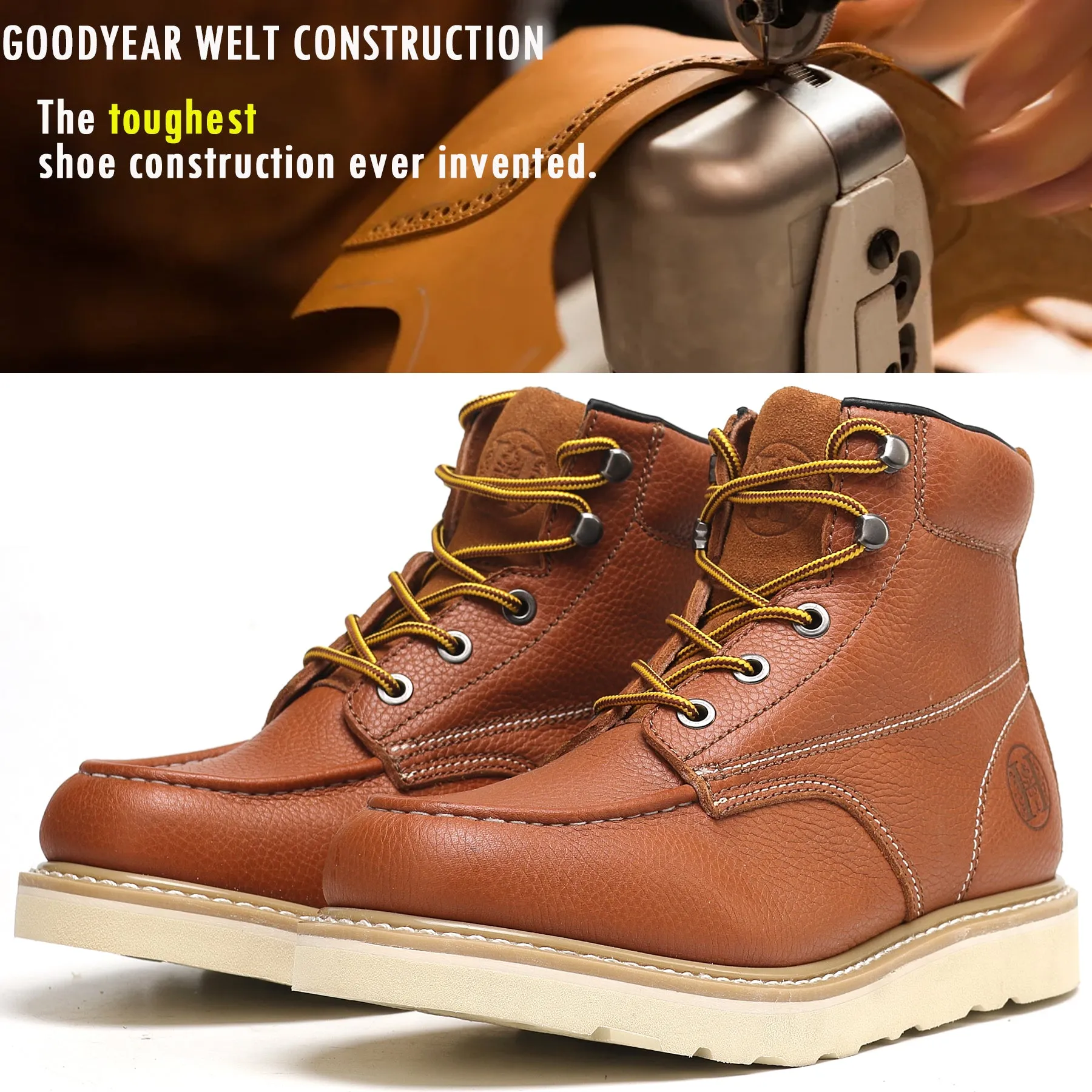HVB 302 Men's 6" Soft Toe Non-Slip Water Resistant for Construction with Durable Rubber EVA Outsole Work Boots