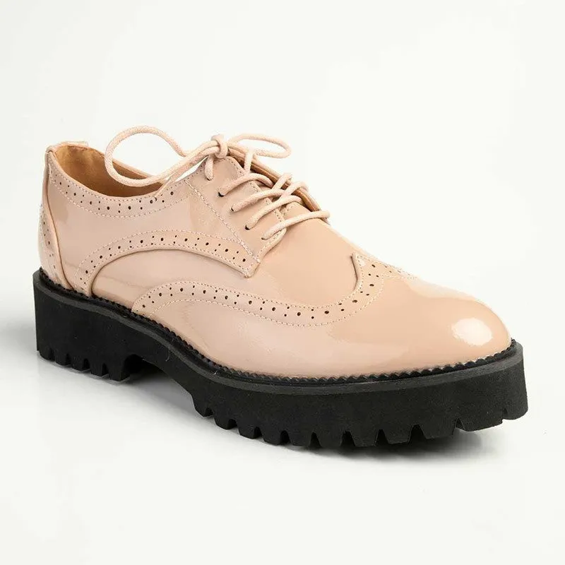 Madison Penelope Lace Up Brogue - Nude