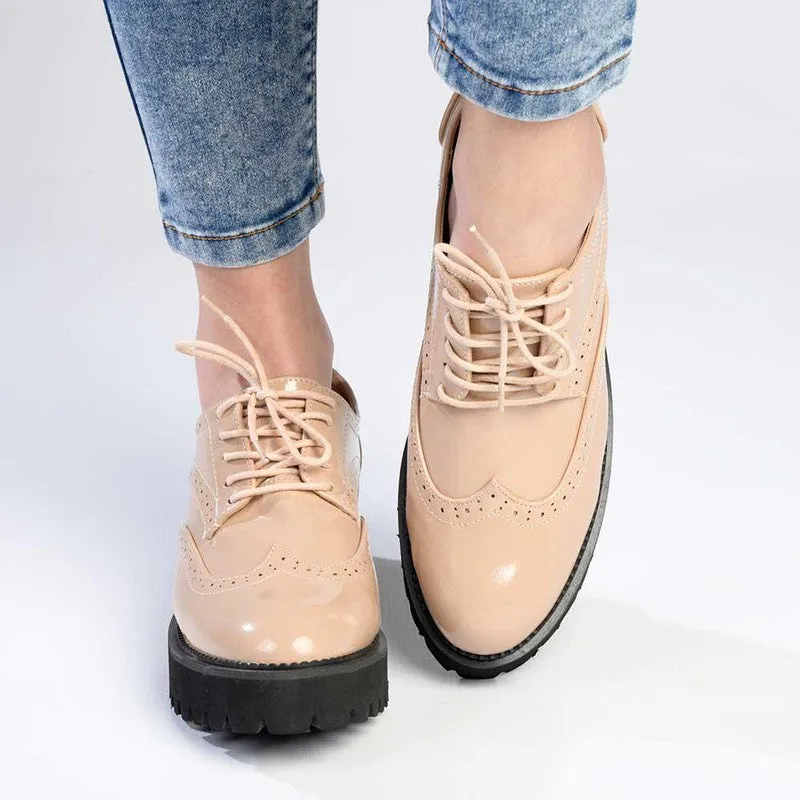 Madison Penelope Lace Up Brogue - Nude