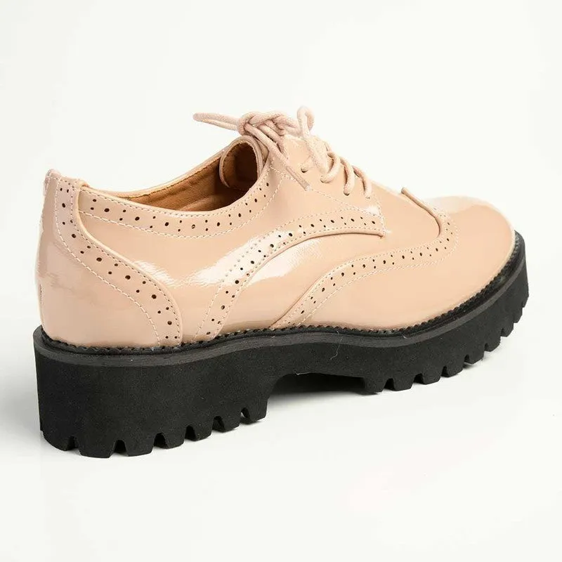 Madison Penelope Lace Up Brogue - Nude