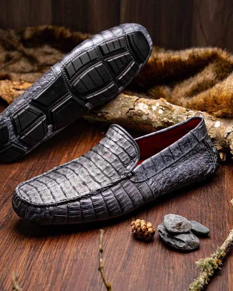 Marco Di Milano Remo Gray Caiman Driving Slip-On Loafers