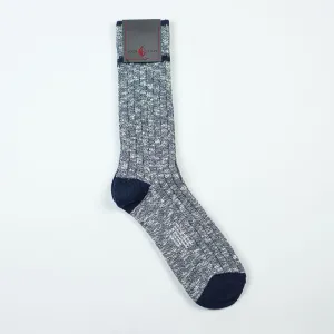 Marled navy ribbed cotton socks