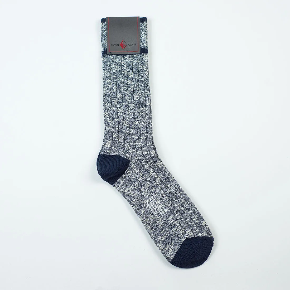Marled navy ribbed cotton socks
