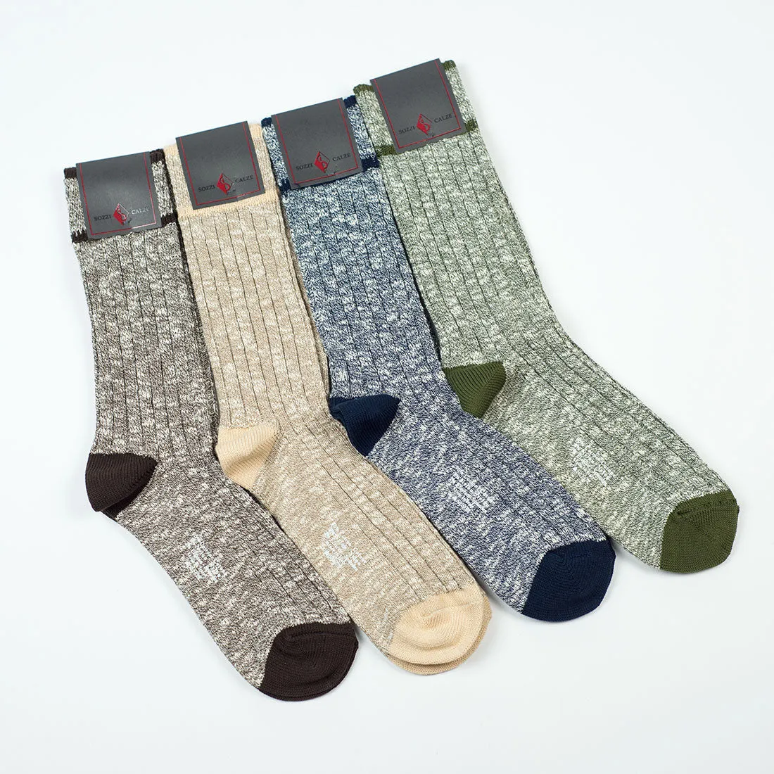Marled navy ribbed cotton socks