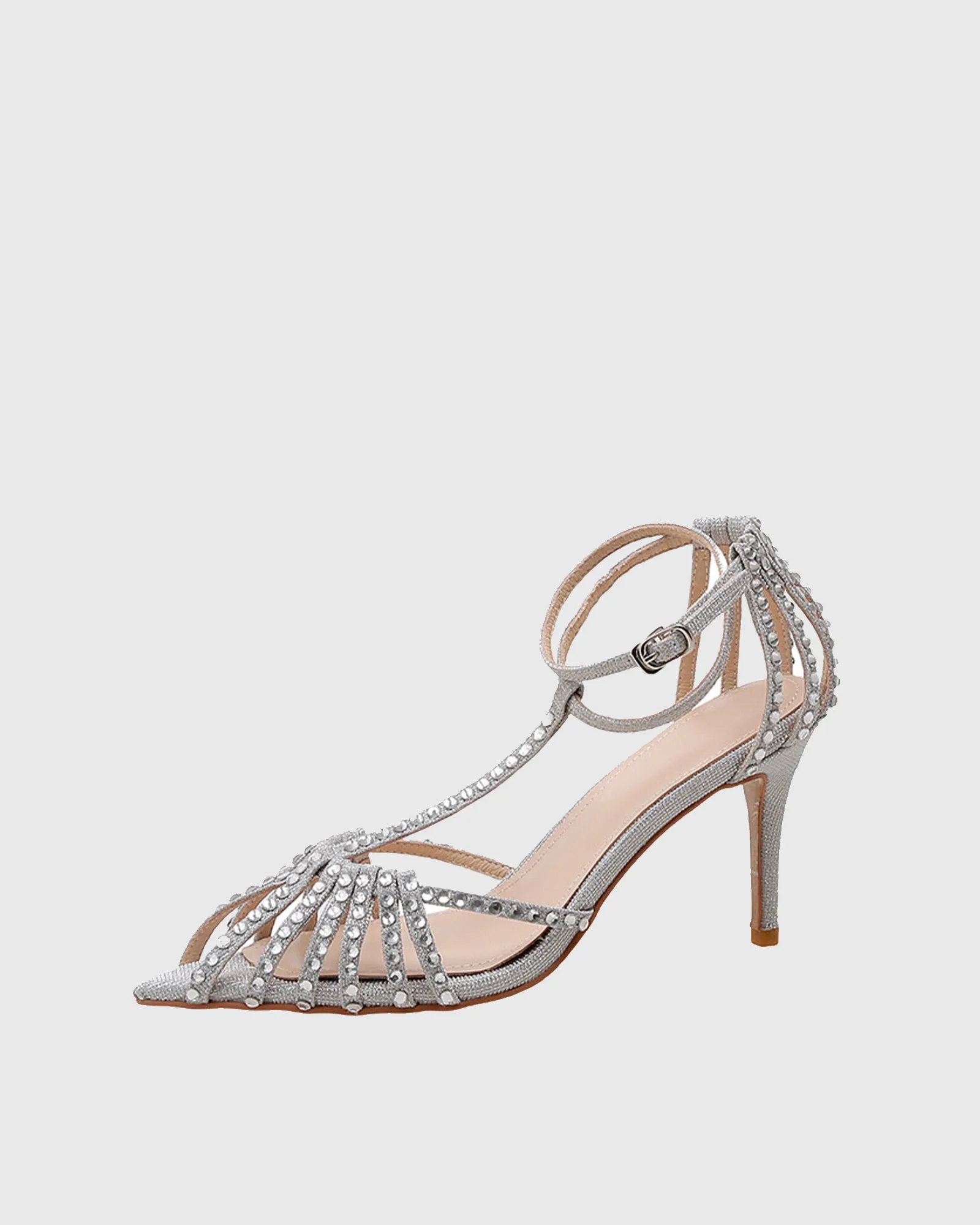 Marzia Rhinestone Cutout Sparkle Strap Sandals In Silver