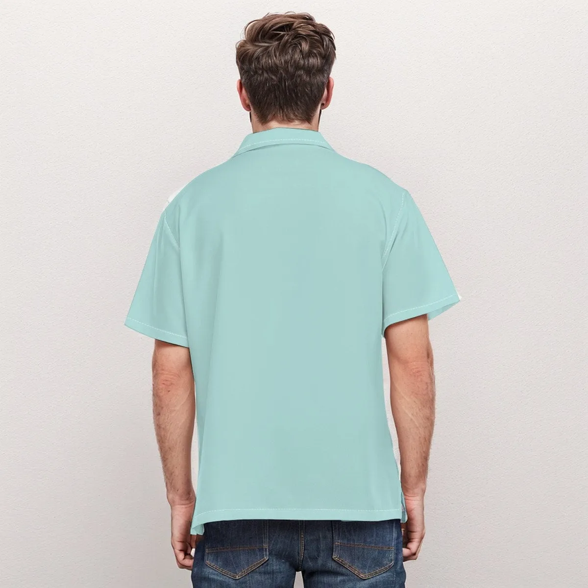 Men's Baby Blue 60s Retro Style Vintage Bowling Shirt - Vintage 60s Style Top