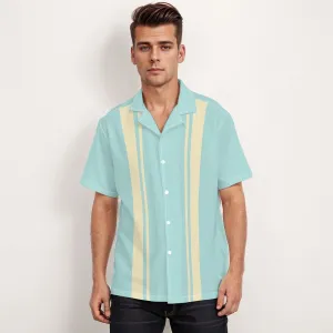Men's Baby Blue 60s Retro Style Vintage Bowling Shirt - Vintage 60s Style Top