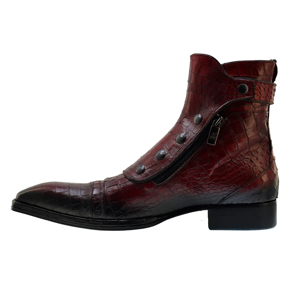 Men's Italian Shoes Jo Ghost 3206 Red Leather Print Crocodile Dress Boots