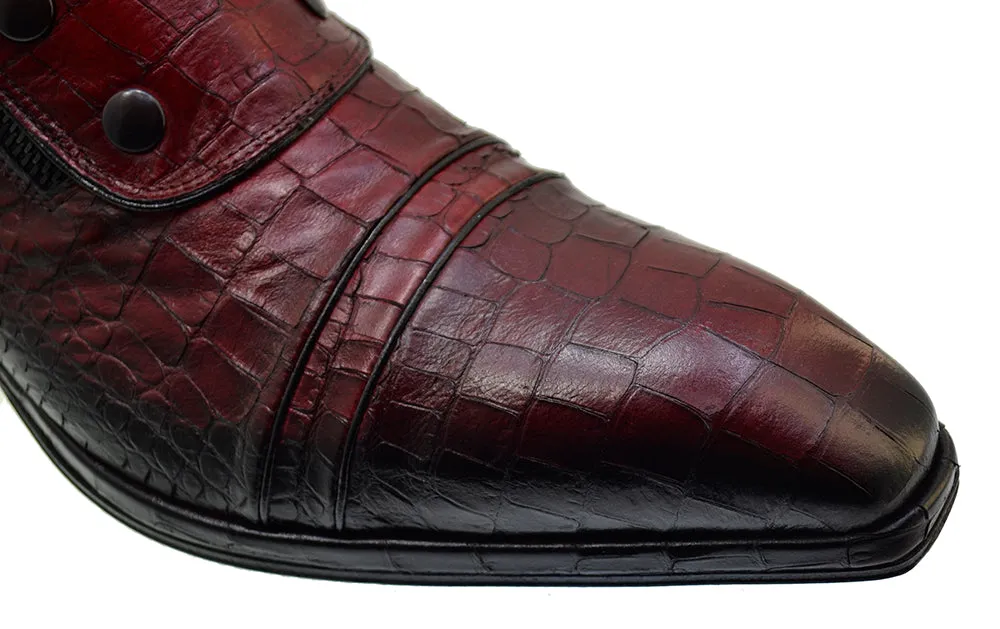 Men's Italian Shoes Jo Ghost 3206 Red Leather Print Crocodile Dress Boots