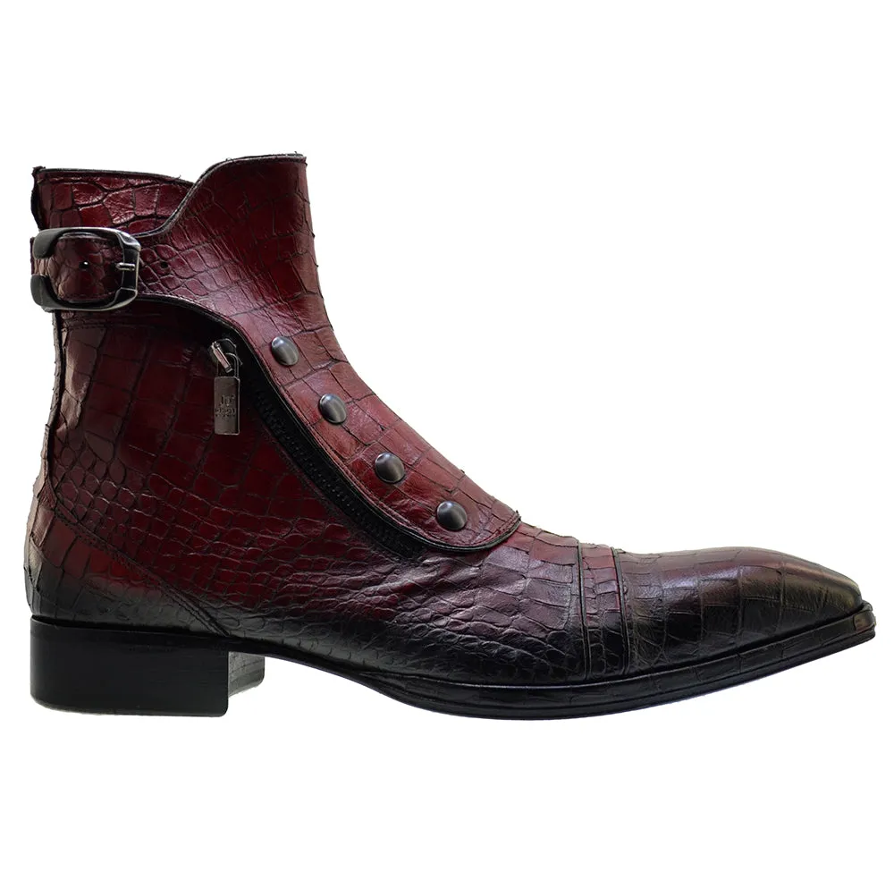 Men's Italian Shoes Jo Ghost 3206 Red Leather Print Crocodile Dress Boots