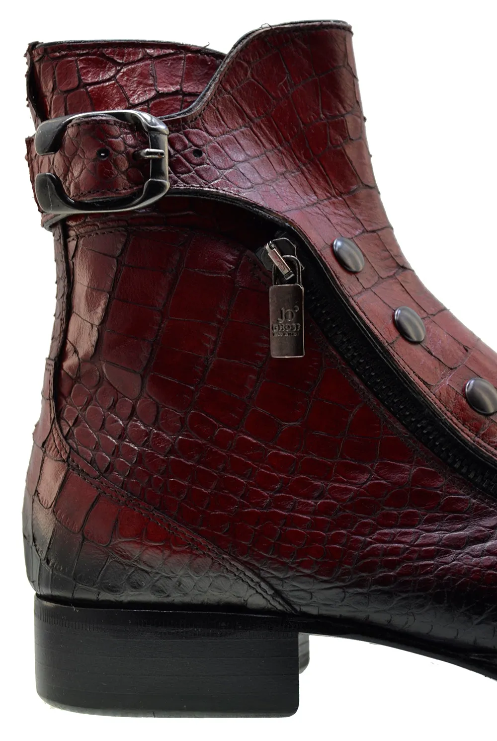 Men's Italian Shoes Jo Ghost 3206 Red Leather Print Crocodile Dress Boots