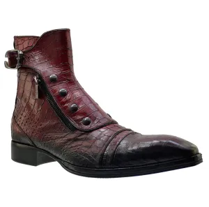 Men's Italian Shoes Jo Ghost 3206 Red Leather Print Crocodile Dress Boots