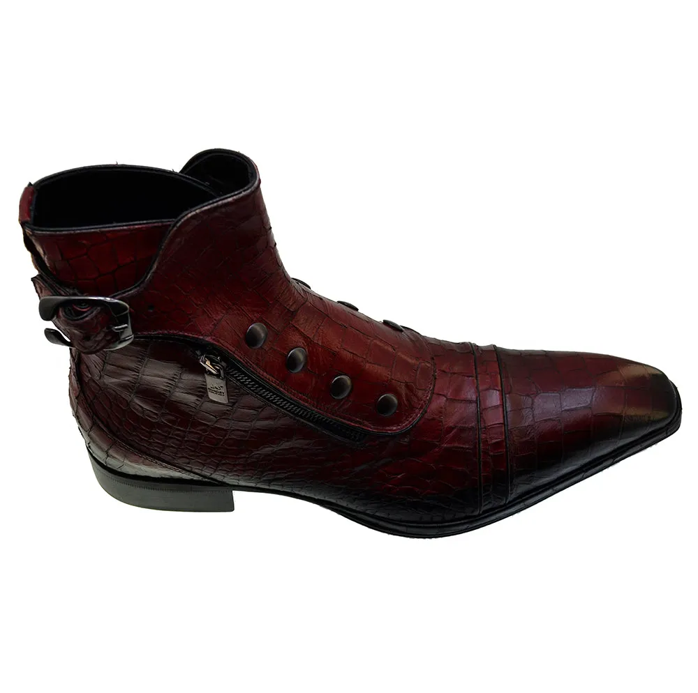 Men's Italian Shoes Jo Ghost 3206 Red Leather Print Crocodile Dress Boots