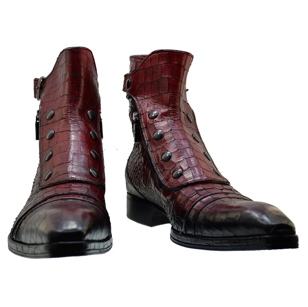 Men's Italian Shoes Jo Ghost 3206 Red Leather Print Crocodile Dress Boots