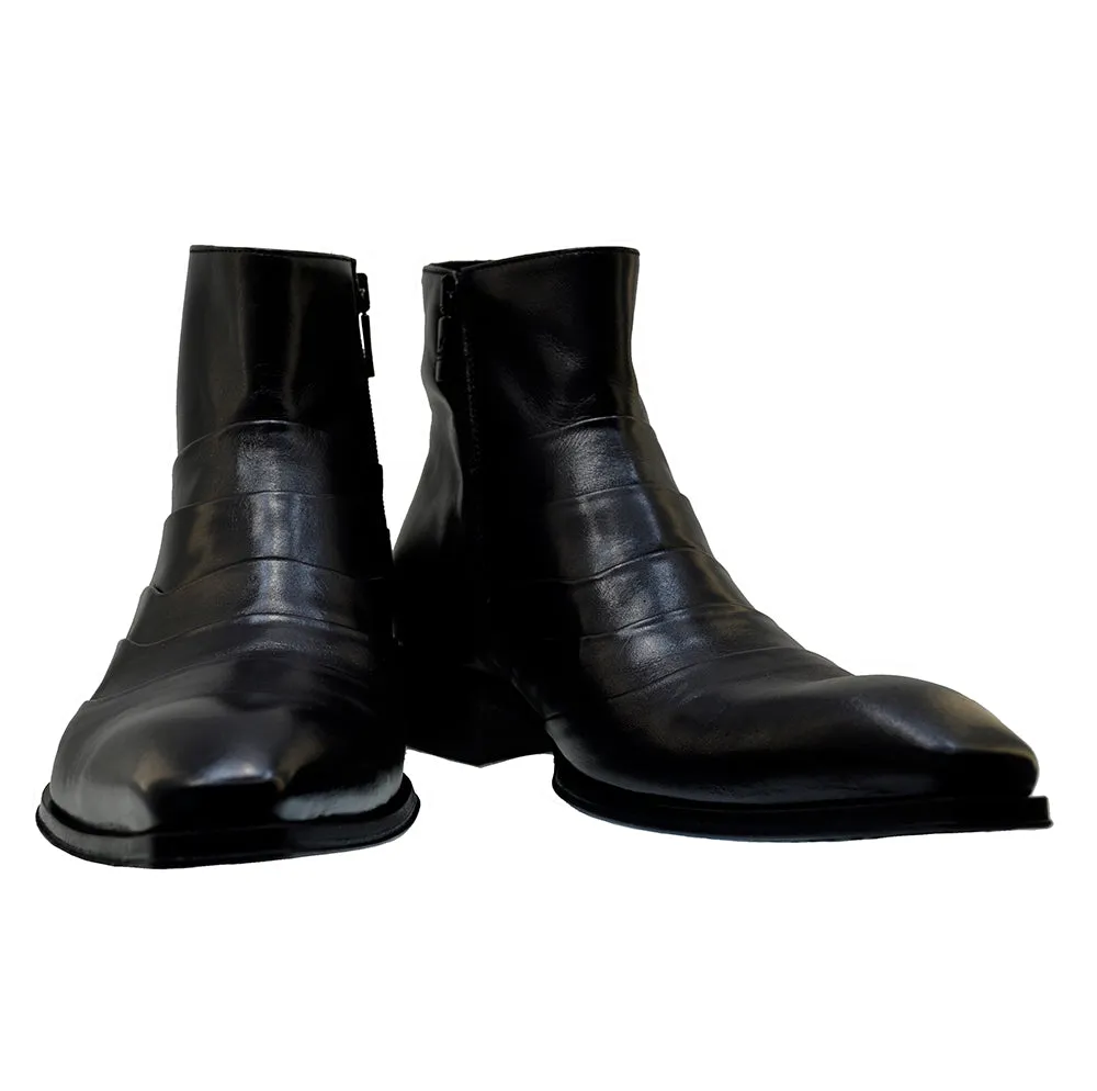 Men's Italian Shoes Jo Ghost 3242 Black Leather Formal Ankle Boots