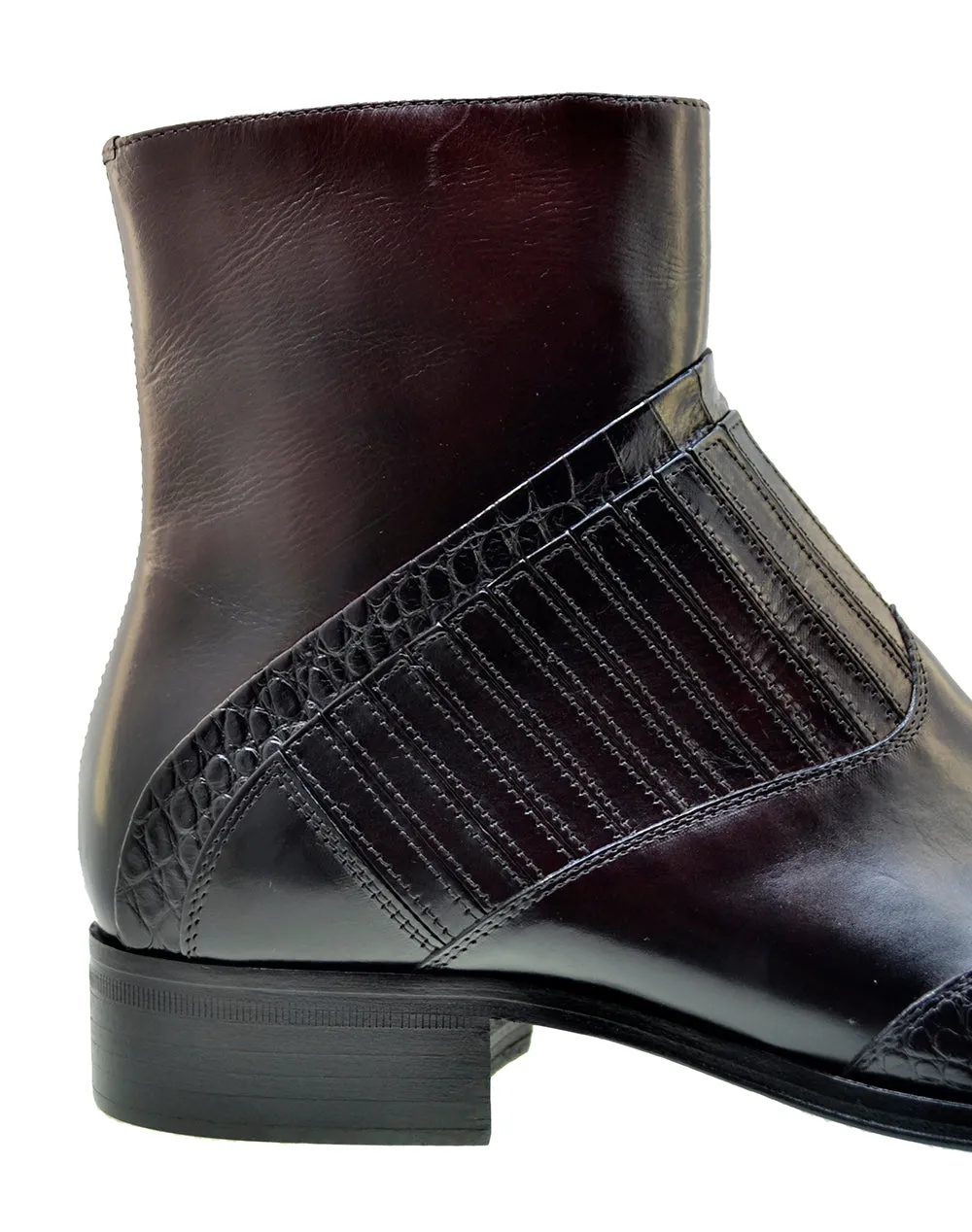 Men's Italian Shoes Jo Ghost 5222 Mulberry Print Crocodile Leather Dress Boots
