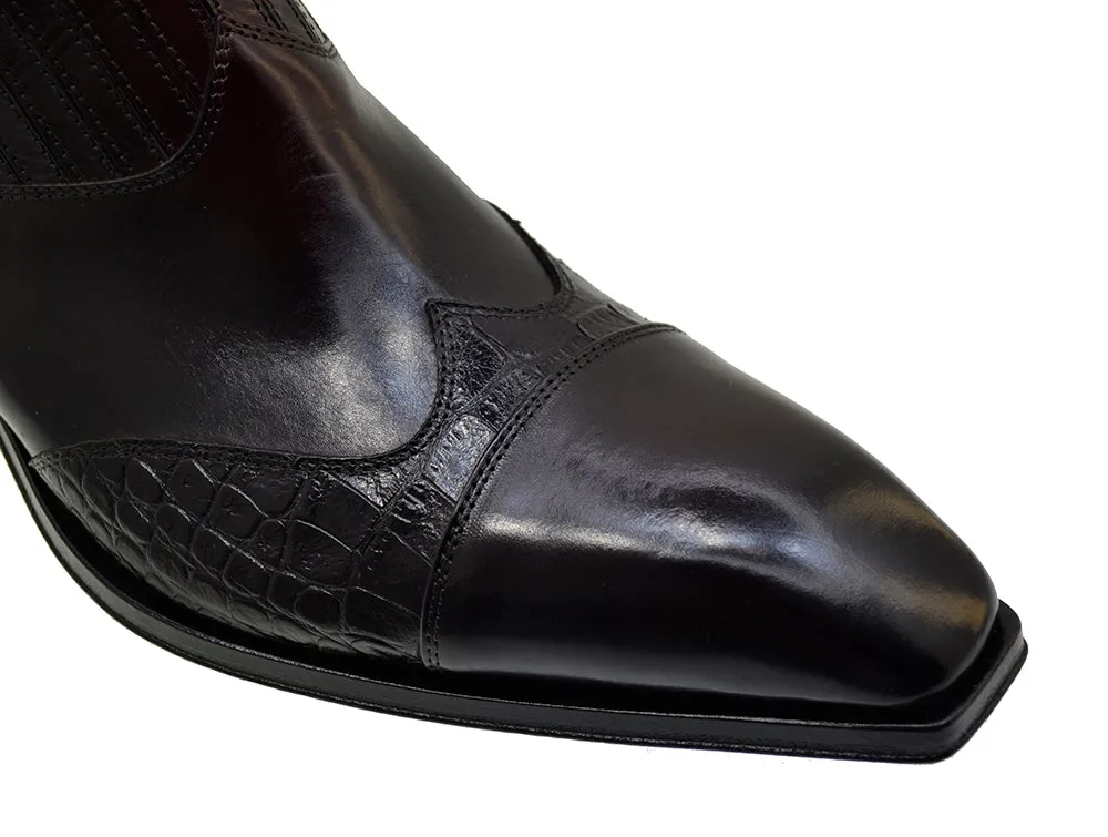 Men's Italian Shoes Jo Ghost 5222 Mulberry Print Crocodile Leather Dress Boots
