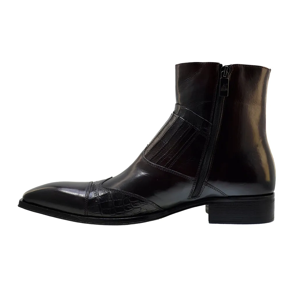 Men's Italian Shoes Jo Ghost 5222 Mulberry Print Crocodile Leather Dress Boots