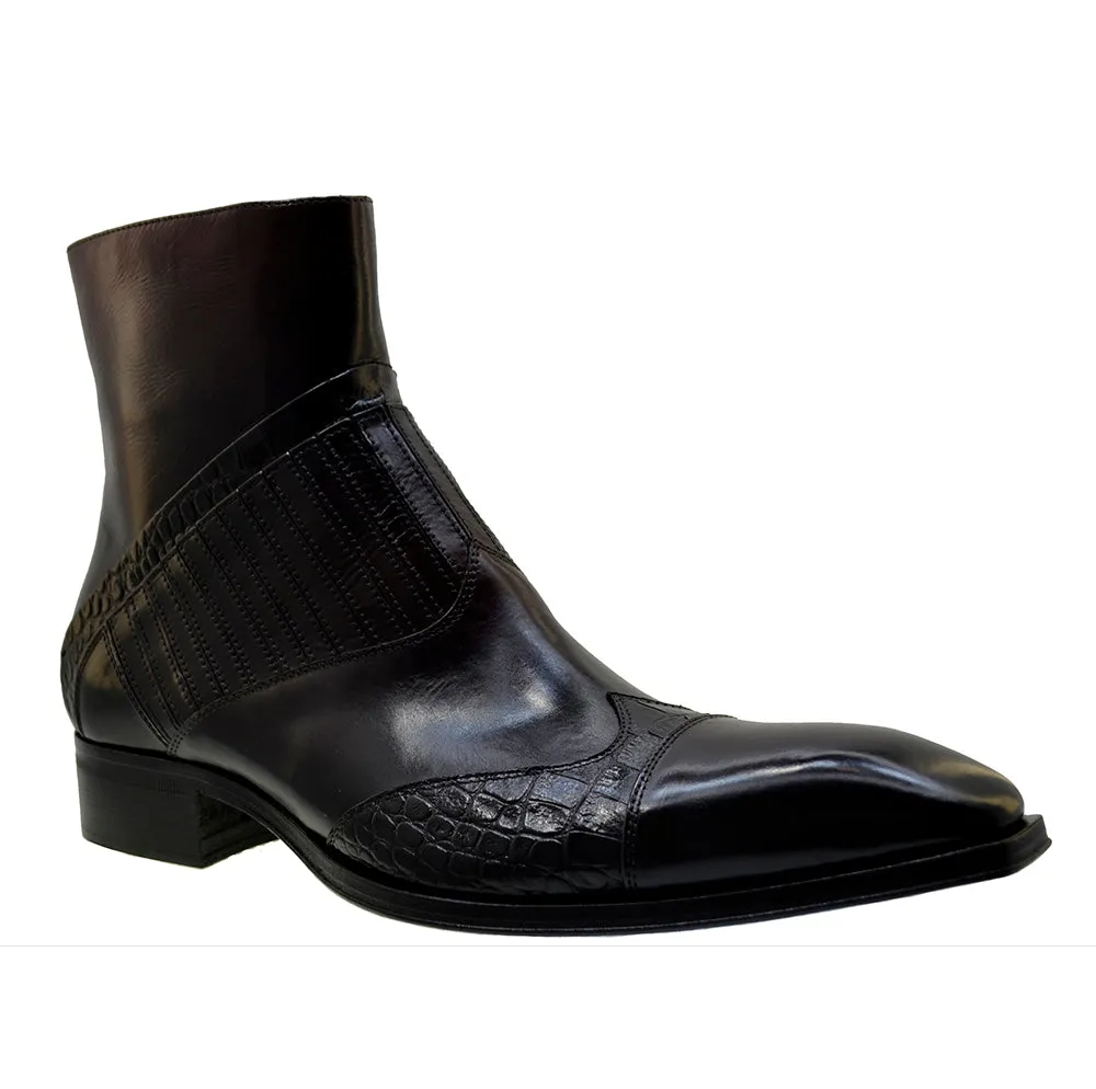 Men's Italian Shoes Jo Ghost 5222 Mulberry Print Crocodile Leather Dress Boots