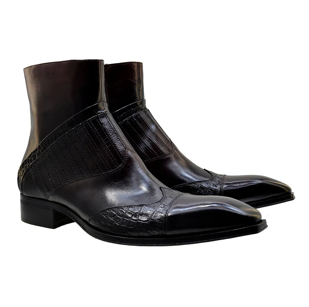 Men's Italian Shoes Jo Ghost 5222 Mulberry Print Crocodile Leather Dress Boots