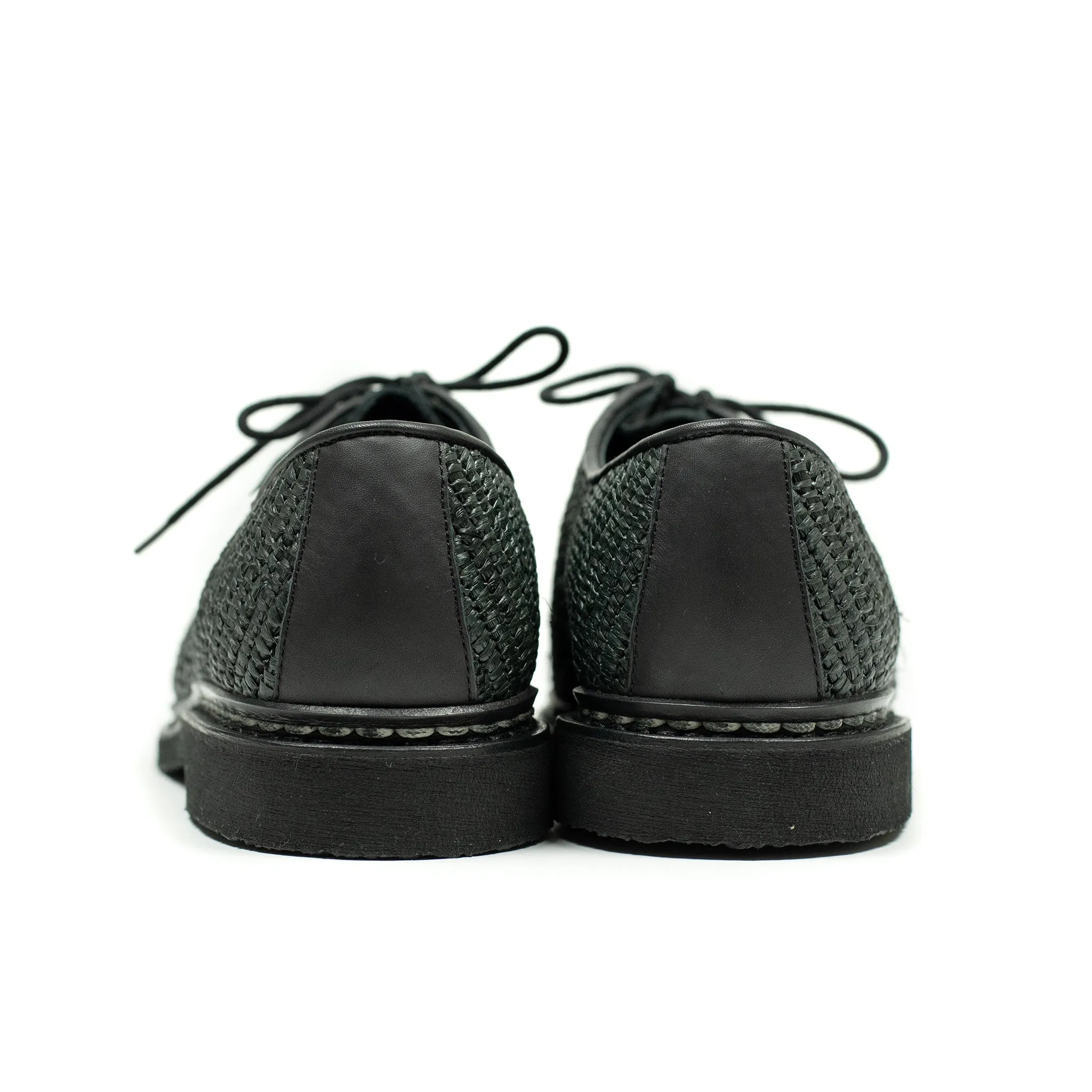 Michael Raphia tyrolean derbies in black raffia and leather piping