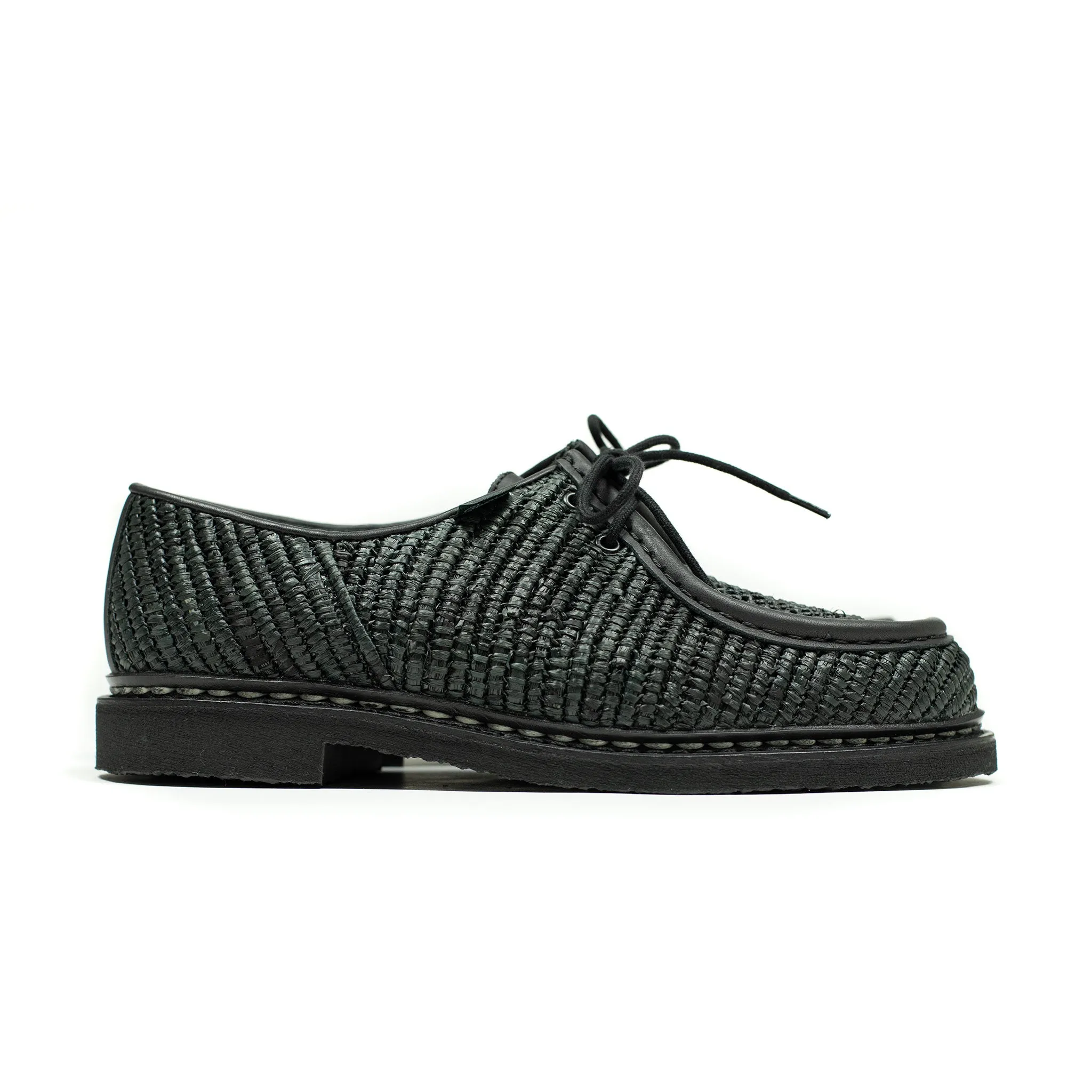 Michael Raphia tyrolean derbies in black raffia and leather piping