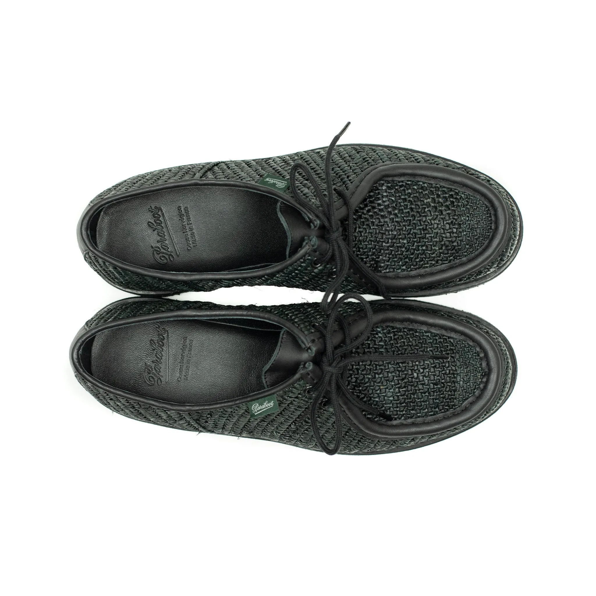Michael Raphia tyrolean derbies in black raffia and leather piping