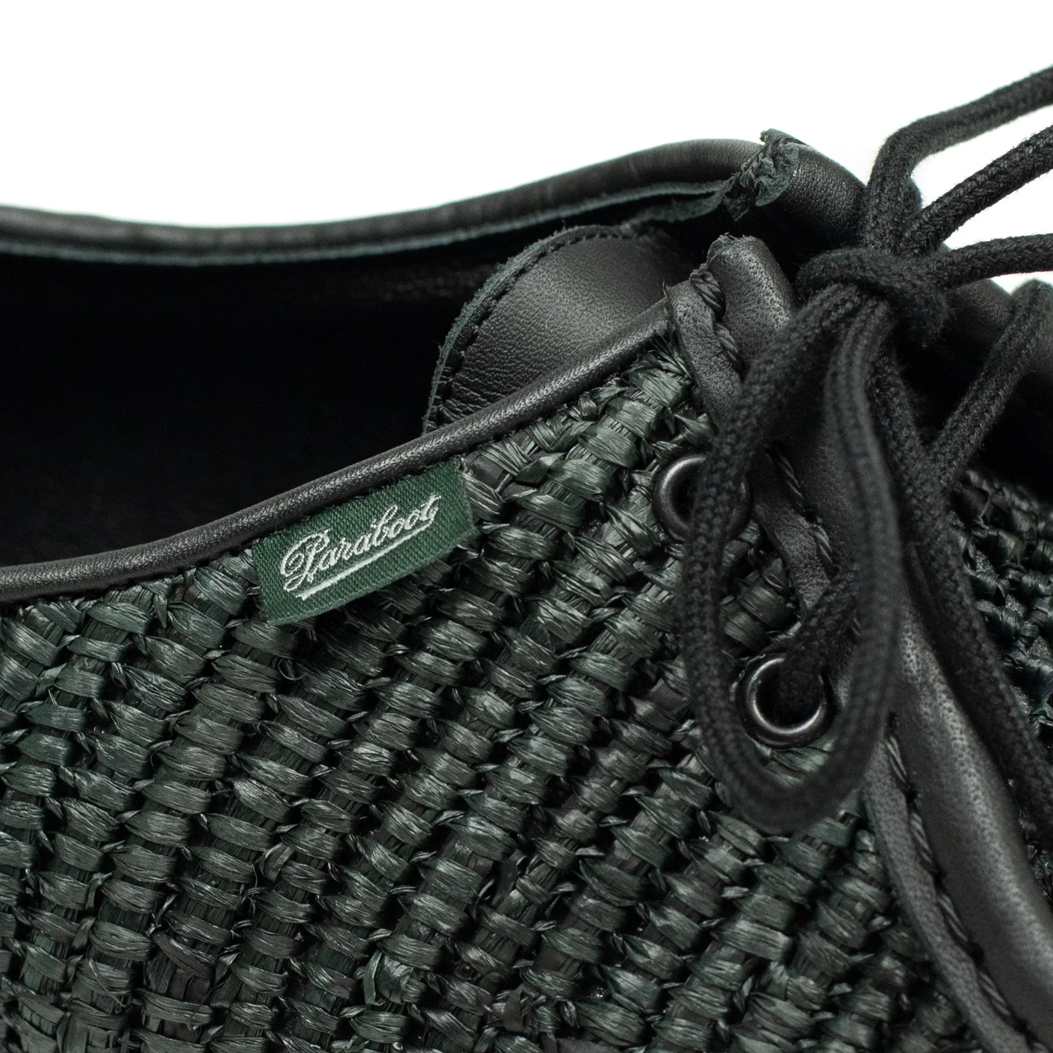 Michael Raphia tyrolean derbies in black raffia and leather piping