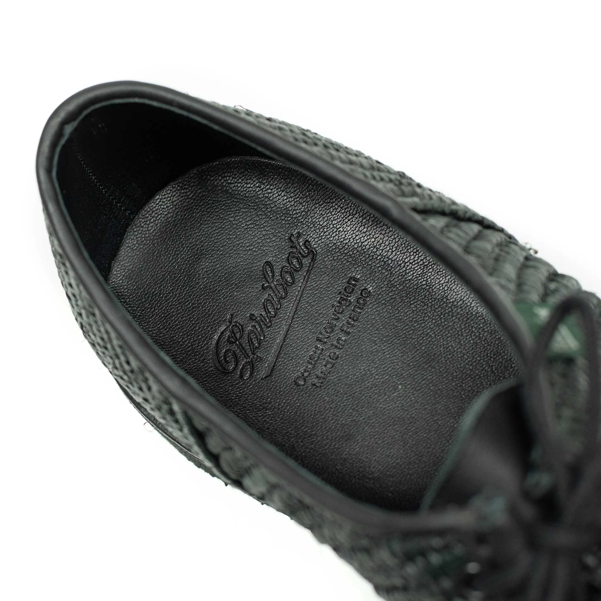 Michael Raphia tyrolean derbies in black raffia and leather piping
