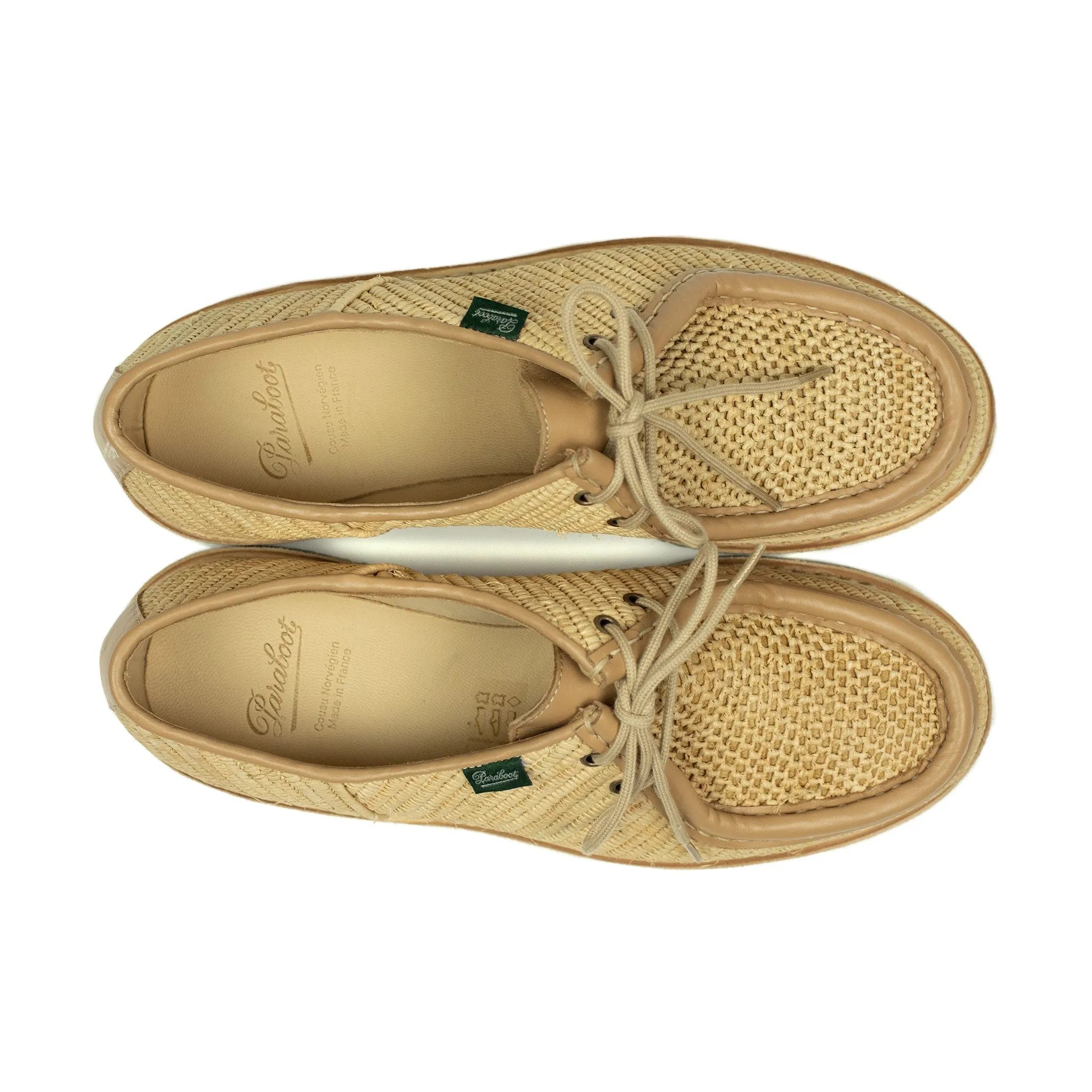 Michael Raphia tyrolean derbies in natural raffia and leather piping