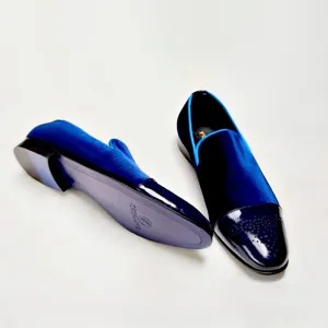 Navy Blue Velvet Loafers