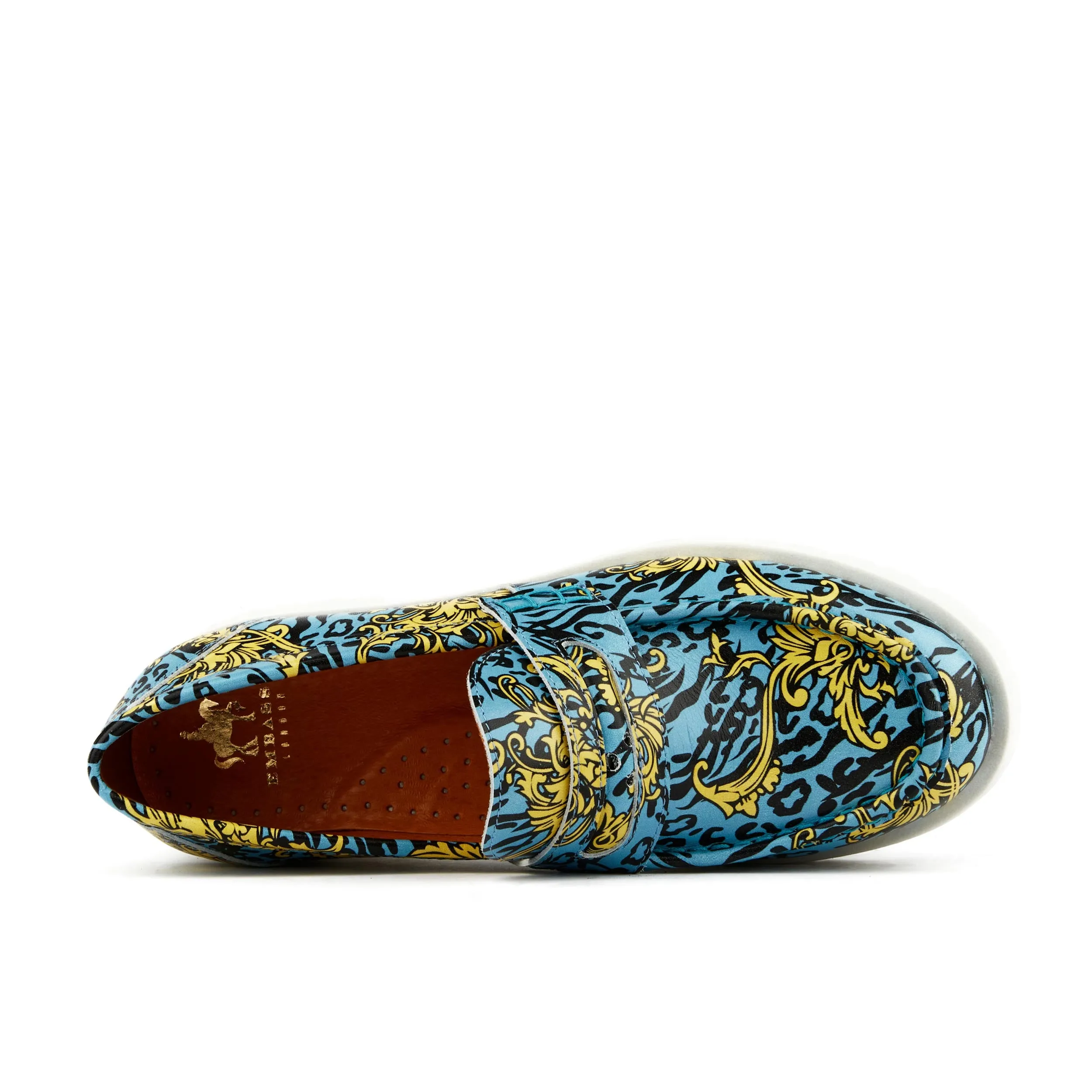 Pier - Light Blue Yellow - Women's chunky platform sole leather slip on penny loafer