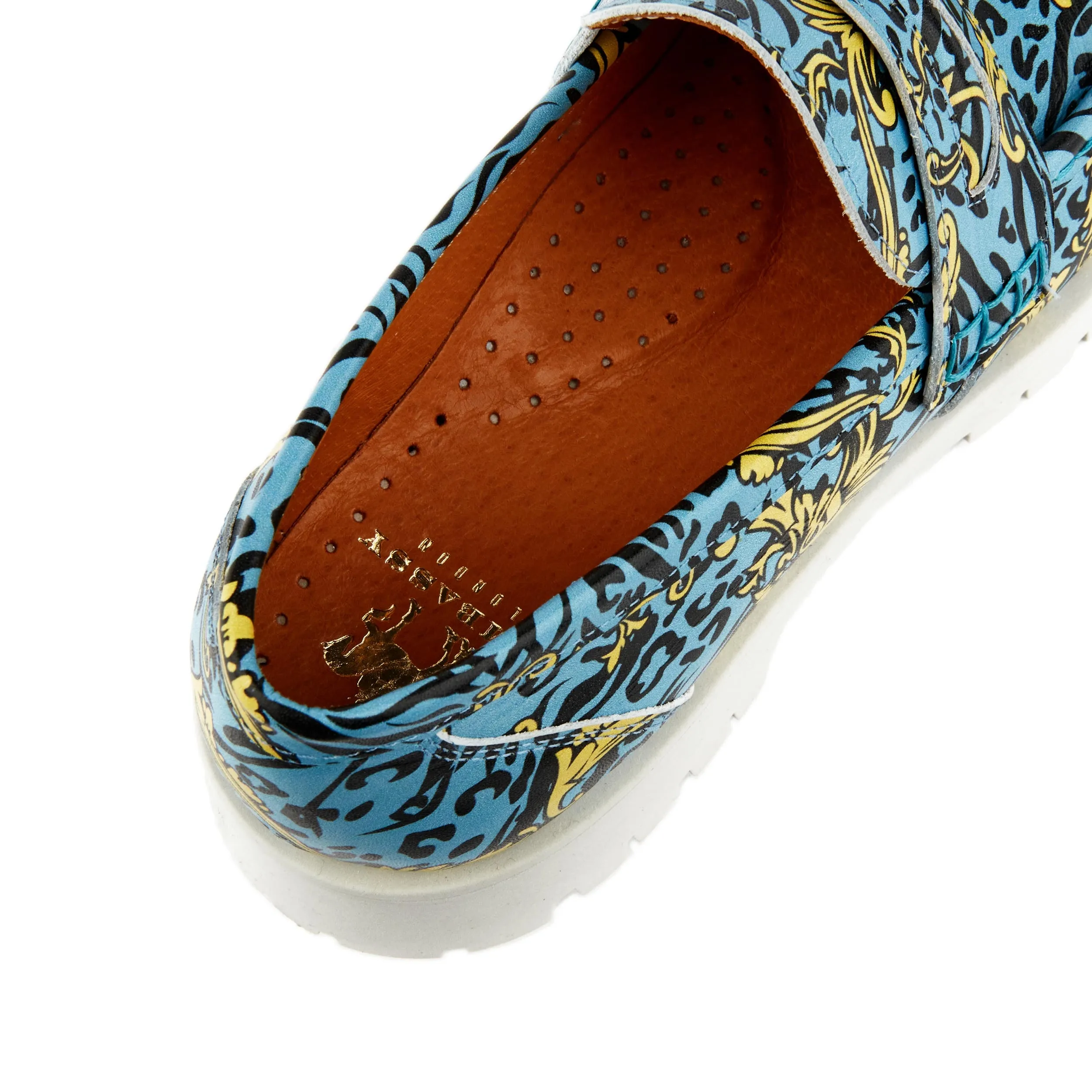 Pier - Light Blue Yellow - Women's chunky platform sole leather slip on penny loafer